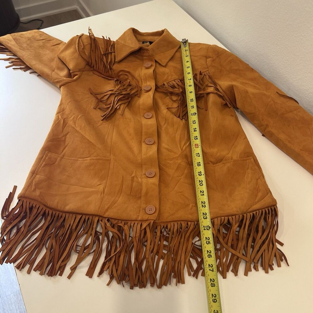 Danielle Bernstein Womens Jacket Faux Suede Fringe Button Down Western Coat Sz S - Picture 11 of 11